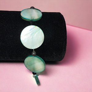 Floating Light Green Shell Bead Flat Cord Bracelet Homemade!